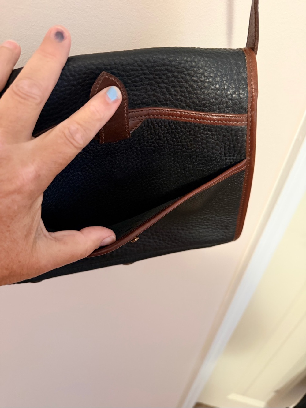 Dooney & Bourke Navy with Brown Trim Pebbled Leather Crossbody - Picture 4 of 12
